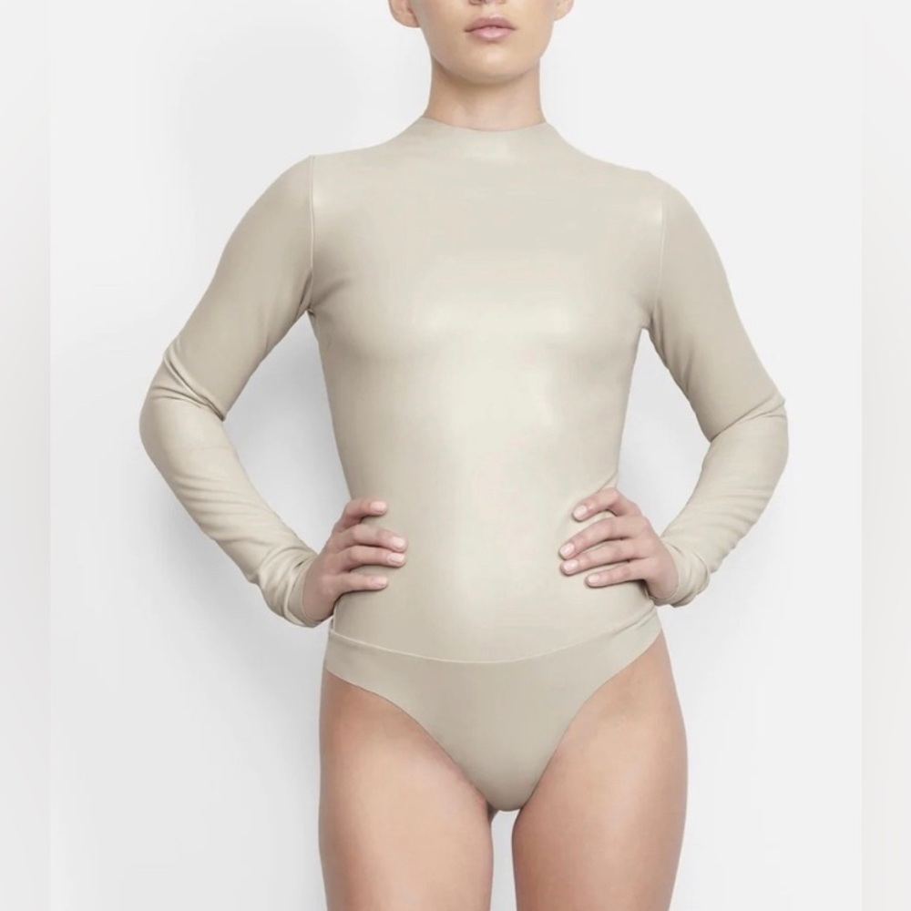 NWT SKIMS faux leather mock neck bodysuit